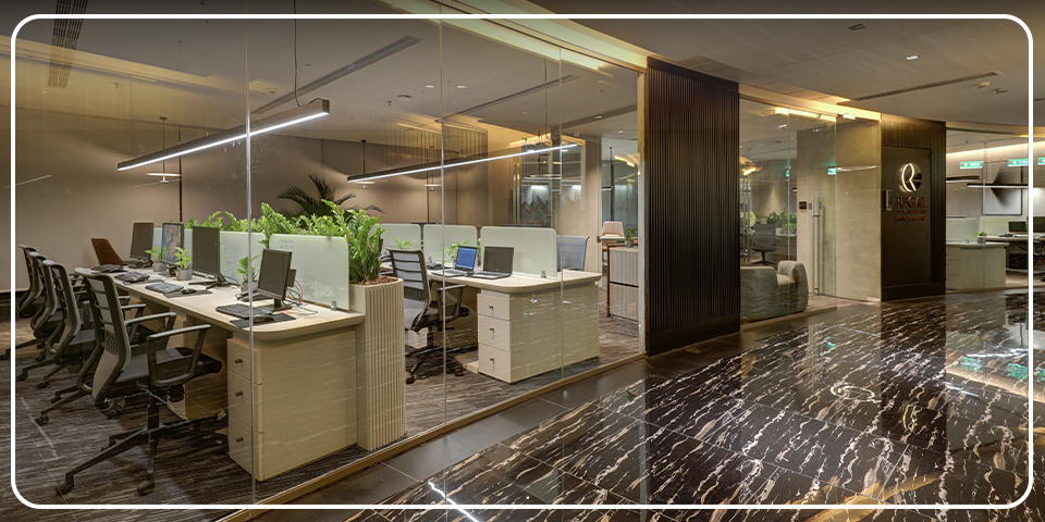 Office interior design in Kerala — corporate workspace by Brightech